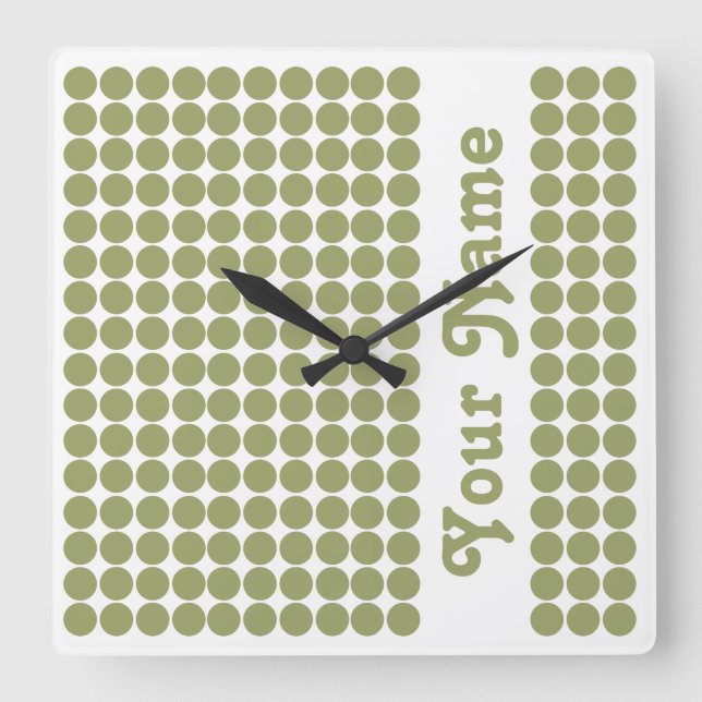 Horloge Carrée Green Safari Dot avec nom (Recto)