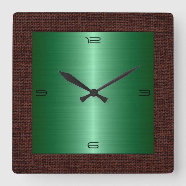 Horloge Carrée Green Stainless Steel Modern Burlap Border (Recto)