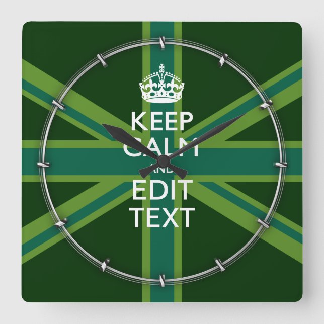 Horloge Carrée Green Teal Keep Calm And Have Your Text Union Jack (Recto)