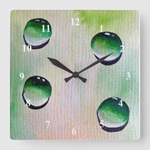 Horloge Carrée Green water drops art