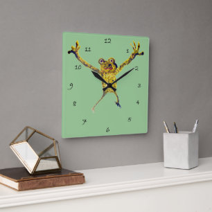 Horloge Carrée Grenouille sautant l'art animal drôle