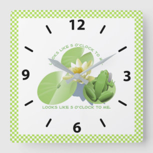 Horloge Carrée Grenouille verte assise sur Lily Pad : il me sembl