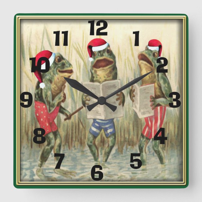 Horloge Carrée Grenouilles chantant Joyeux Noël (Recto)