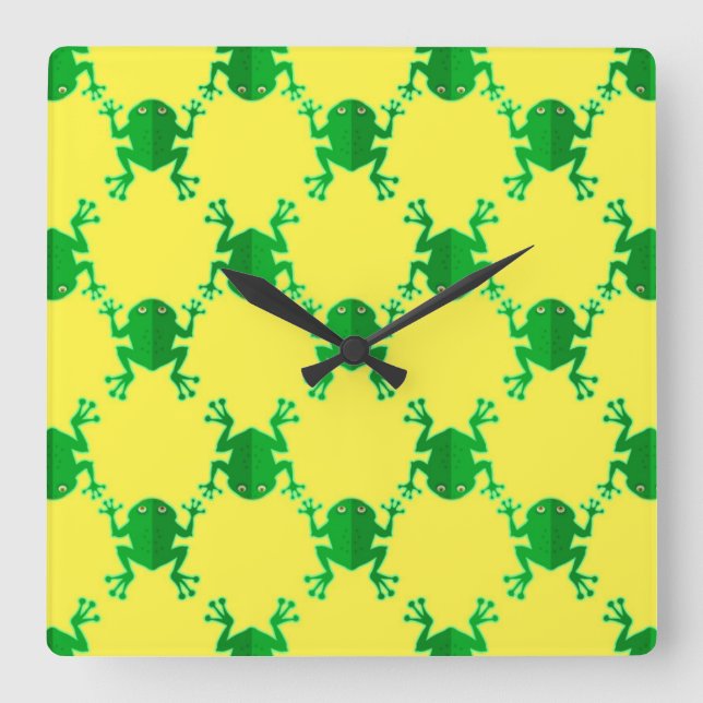 Horloge Carrée Grenouilles mignonnes de bande dessinée (Recto)