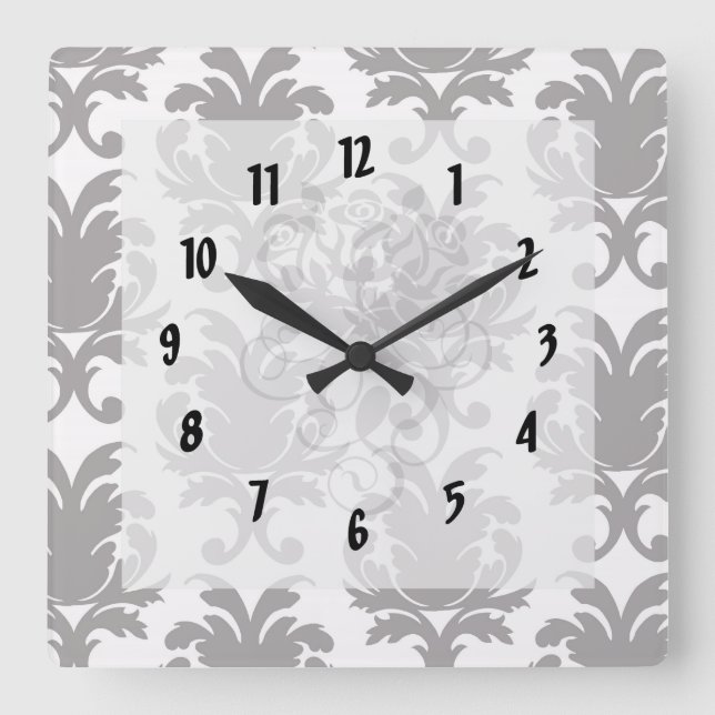 Horloge Carrée grey baroque damask (Recto)