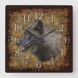 Horloge Carrée Grey Wolf Face Wildlife-Supporter Art Clock