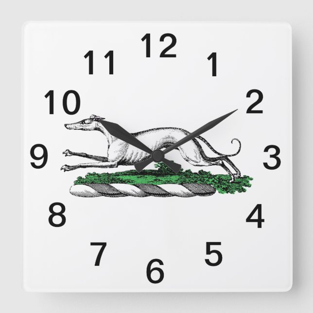 Horloge Carrée Greyhound Whippet Running Heraldic Crest Emblem (Recto)