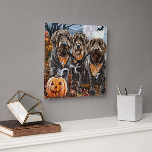 Horloge Carrée Griffon à poil dur Halloween Épouvantable