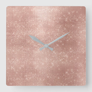 Horloge Carrée Grill Rose Gold Blush Rose Sequin Minimal