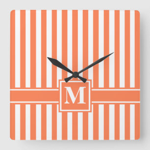 Horloge Carrée Grille moderne corail avec Monogramme