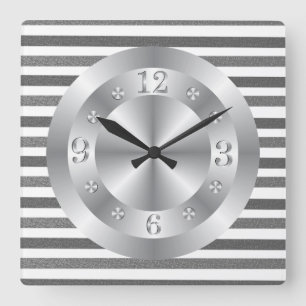 Horloge Carrée Gris argenté brillant métallique