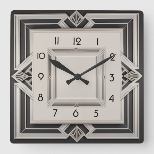 Horloge Carrée Gris Art Déco (Recto)