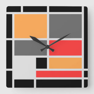 Horloge Carrée Gris de noir de rouge orange de conception de