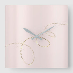 Horloge Carrée Gris en verre d'infini congelé par cristaux roses