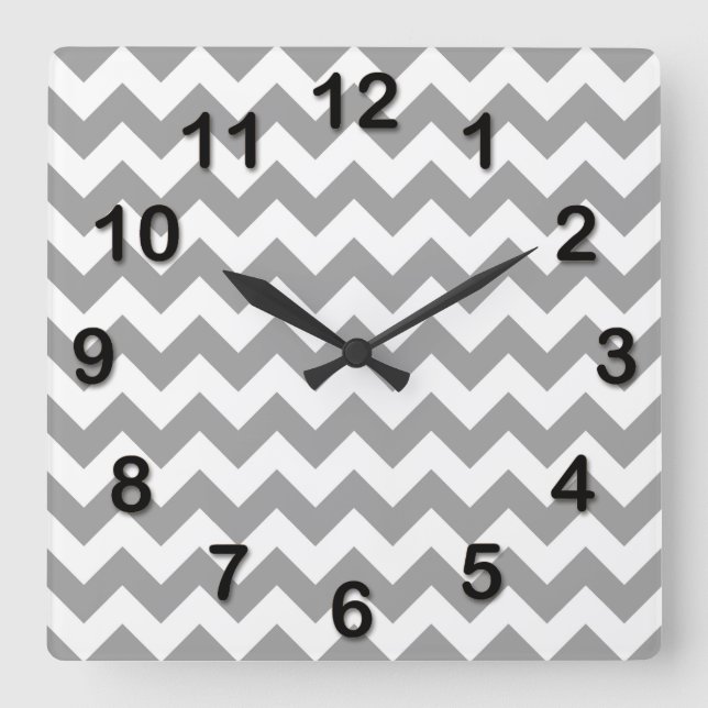 Horloge Carrée Gris foncé motif chevron zig-zag blanc (Recto)