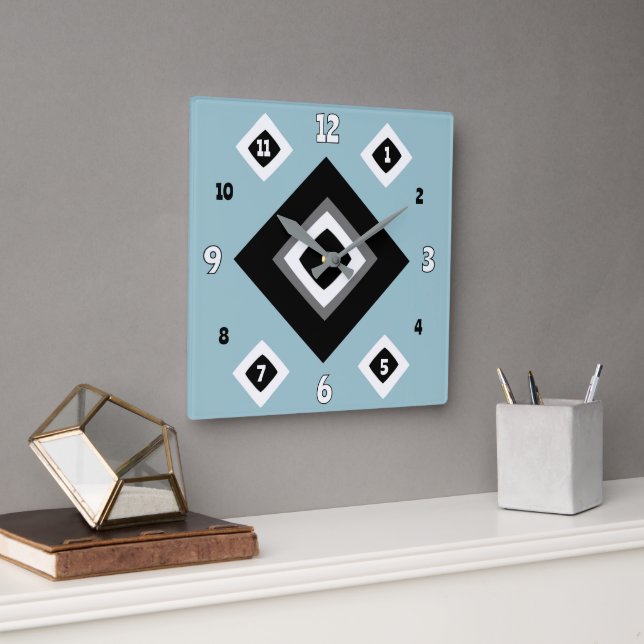Horloge Carrée Gris géométrique bleu (Bureau)