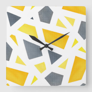 Horloge Carrée Gris jaune Abstrait géométrique