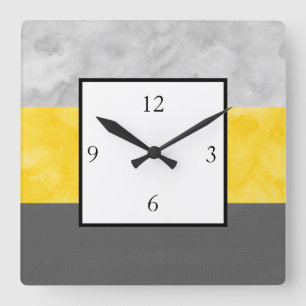 Horloge Carrée Gris Jaune Barrures