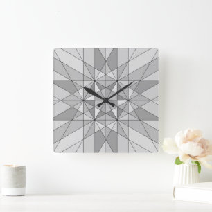 Horloge Carrée Gris noir blanc Motif Triangle mosaïque rétro
