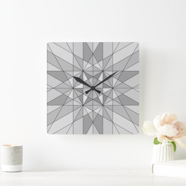 Horloge Carrée Gris noir Mosaïque Triangle Motif rétro (Maison)