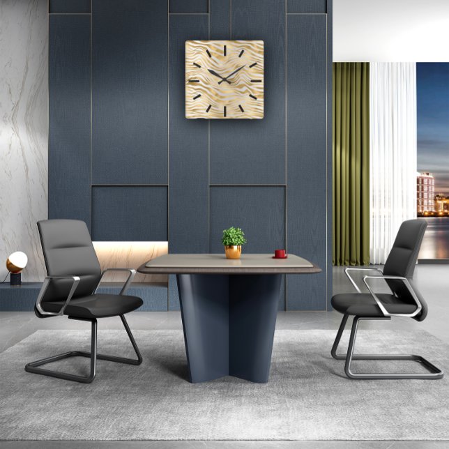 Horloge Carrée Gris Or Sepia Animal Tigre Noir Abstrait (Gray Gold Sepia Animal Tiger Black Abstract Square Wall Clock)