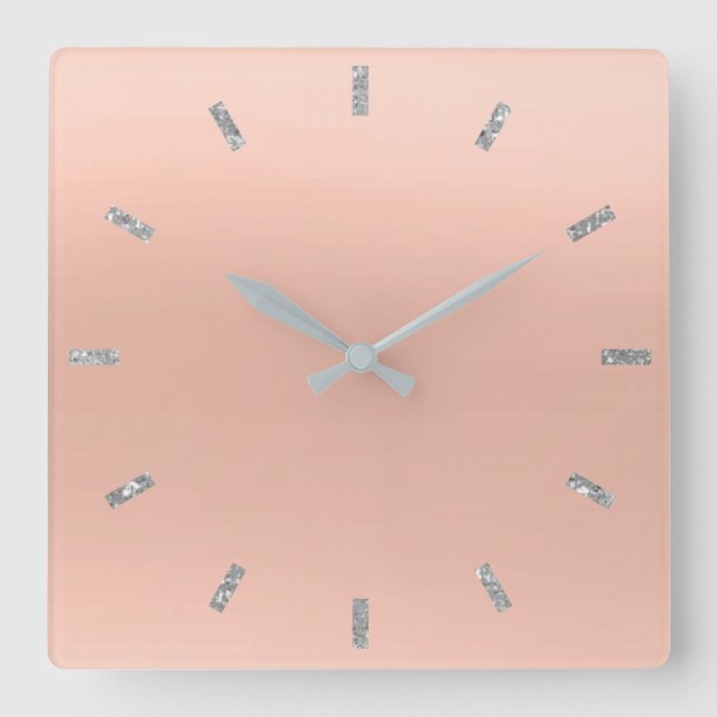 Horloge Carrée Gris Pêche Pastel Skinny Ombre Parties scintillant (Recto)