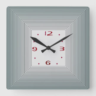 Horloge Carrée Gris rayé avec chiffres rouges >Horloge murale