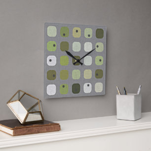 Horloge Carrée Gris Sage Olive Green Round Carré Motif d'art