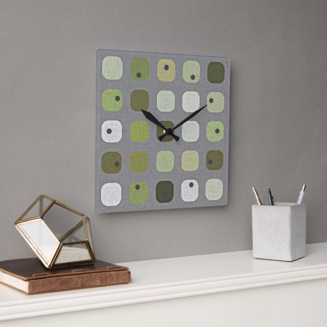 Horloge Carrée Gris Sage Olive Green Round Carré Motif d'art (Bureau)