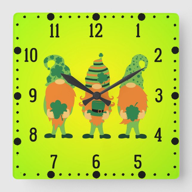 Horloge Carrée Grnomes de la Saint Patrick (Recto)