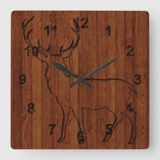 Horloge Carrée Gros Cerf De Buck En Bois Imprimé (Recto)