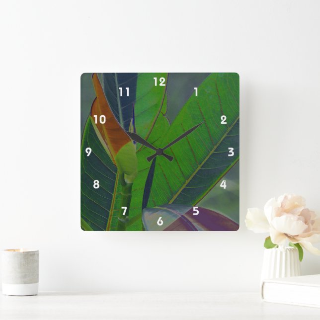 Horloge Carrée Gros plan des Feuilles verts (Maison)