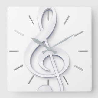 Horloge Carrée grosse clef de musique blanche