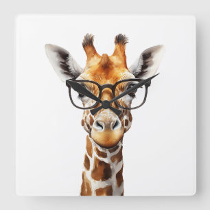 Horloge Carrée Grosse girafe avec lunettes