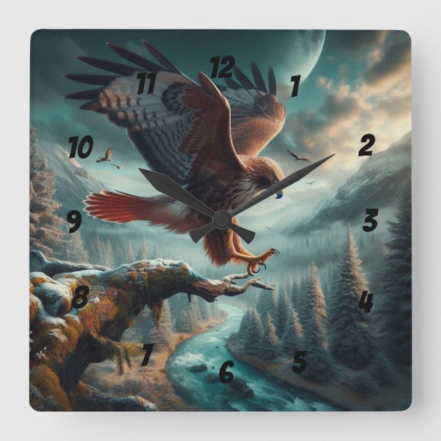 Horloge Carrée Grosse torche à queue rouge (Recto)