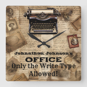 Horloge Carrée Grotte Homme Rétro drôle Vintage machine à écrire