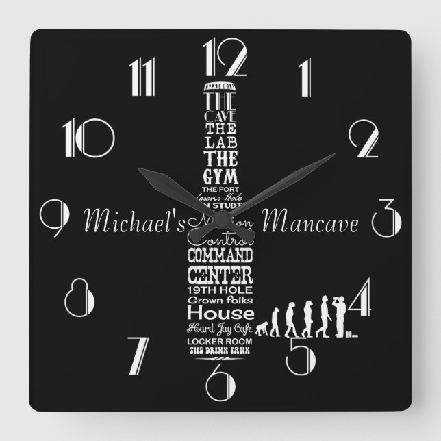 Horloge Carrée Grotte humaine Personnalisée Noir et Blanc (Recto)