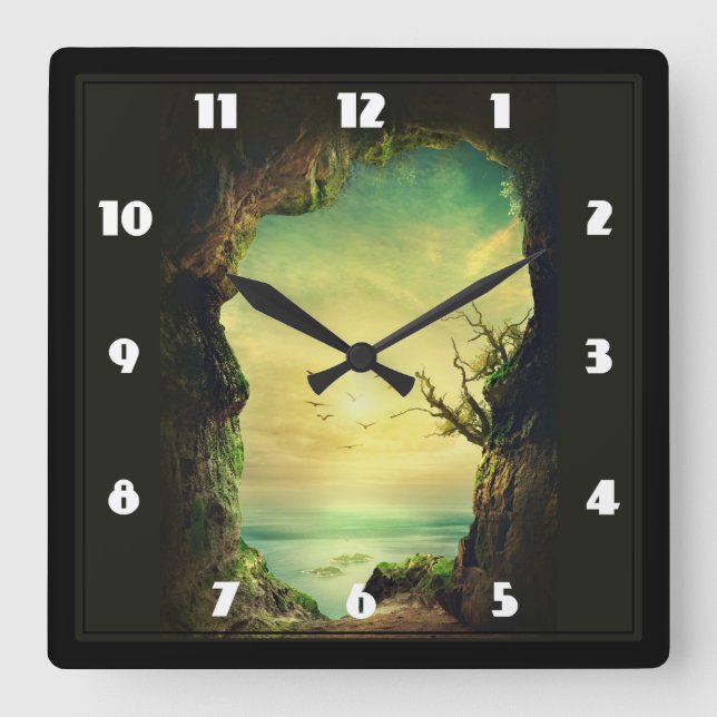 Horloge Carrée Grotte surplombant une mer tropicale Photo Pittore (Recto)