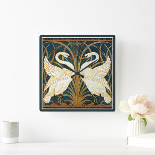 Horloge Carrée Grue - Cygne, ruée et iris