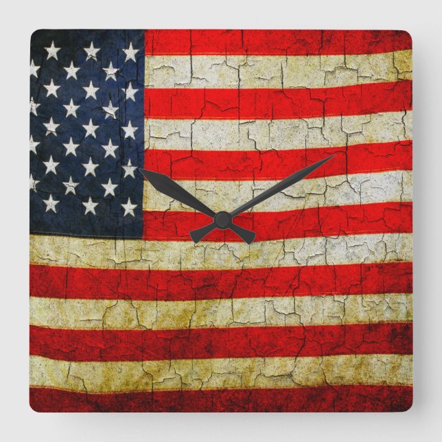 Horloge Carrée Grunge America flag clock (Recto)