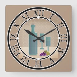 Horloge Carrée Grunge beige rétro Verres à vin vintage pôle à rai