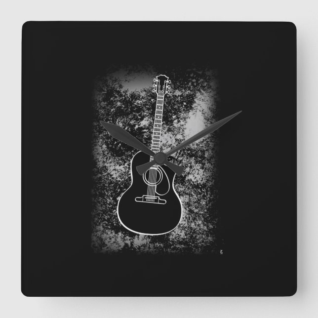 Horloge Carrée Grunge Guitare Graphiste Guitariste Rock Musicien  (Recto)