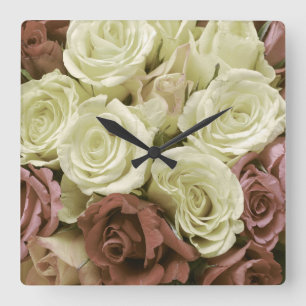 Horloge Carrée Grunge vintage retro roses photo flowers floral