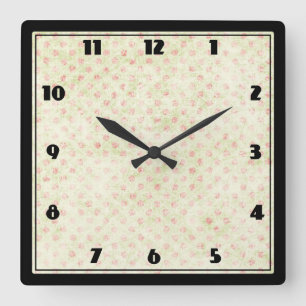 Horloge Carrée Grunge yellow background with faded red polka dot