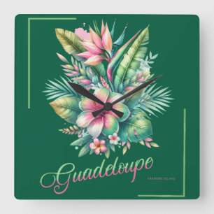 Horloge Carrée Guadeloupe Paradise Island – Tropical Flowers