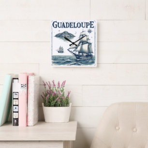 Horloge Carrée Guadeloupe Voilier Azulejo