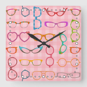 Horloge Carrée Guingan rose de rétros lunettes modernes de hippi