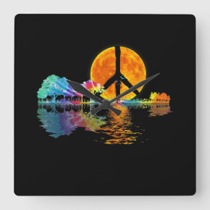 Horloge Carrée Guitar Lake Shadow Peace Love