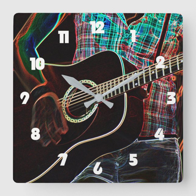 Horloge Carrée Guitare 1 Chiffres blancs wca (Recto)