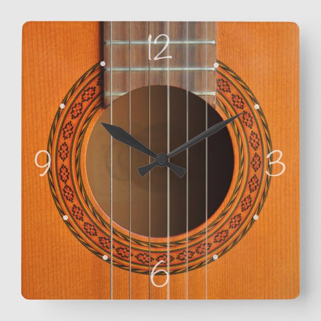 Horloge Carrée Guitare classique orange tan (Recto)